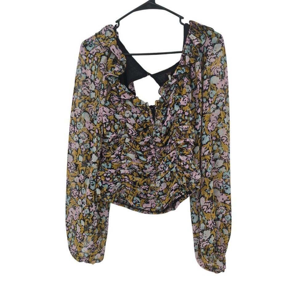 Free People Medium Womens Top Mabel Printed Smocked Blouse Boho